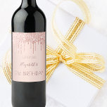 21st birthday party rose gold drips wine label<br><div class="desc">A wine label for a girly and glamourous 21st birthday party.  A rose gold background with rose gold drips,  paint drip look. The text: The name is written in dark rose gold with a large modern hand lettered style script. Template for name,  age 21 and a date.</div>