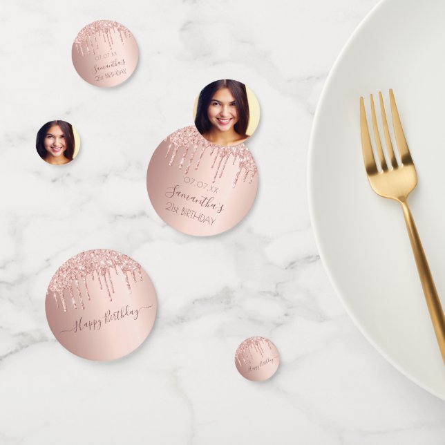 21st birthday party rose gold glitter drips photo confetti (Group)