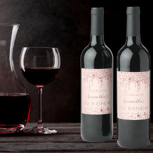 21st birthday party rose gold glitter pink stars wine label