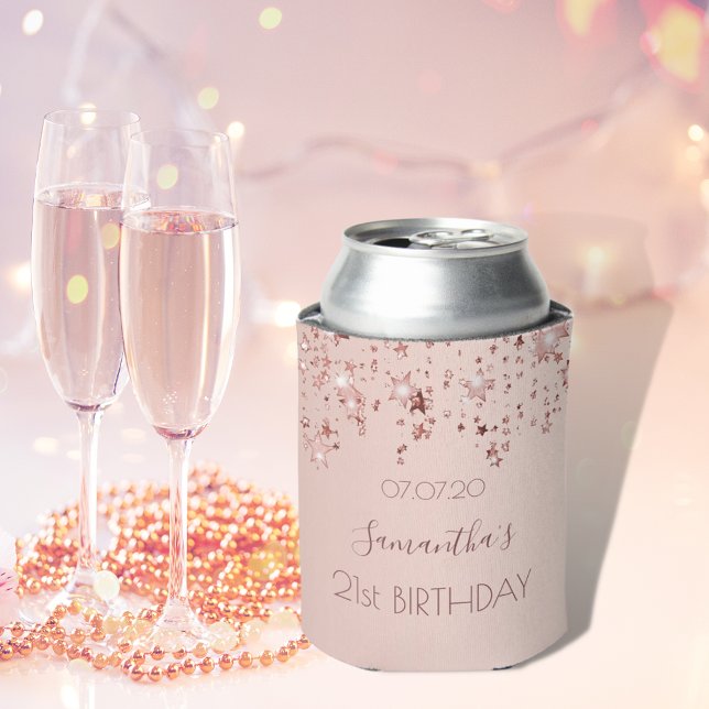 21st birthday party rose gold stars can cooler (Creator Uploaded)