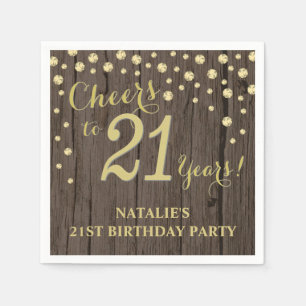 21st Birthday Party Rustic Wood and Gold Diamond N Napkin