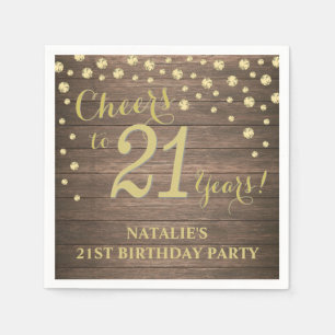 21st Birthday Party Rustic Wood and Gold Diamond Napkin