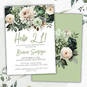 21st Birthday Party Sage Green Floral Invitation