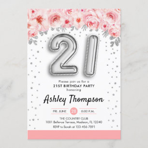 21st Birthday Party - Silver Balloons Invitation