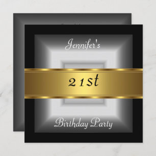 21st birthday Party silver Gold Invitation