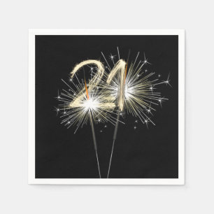 21st Birthday Party Sparklers on Black Napkin