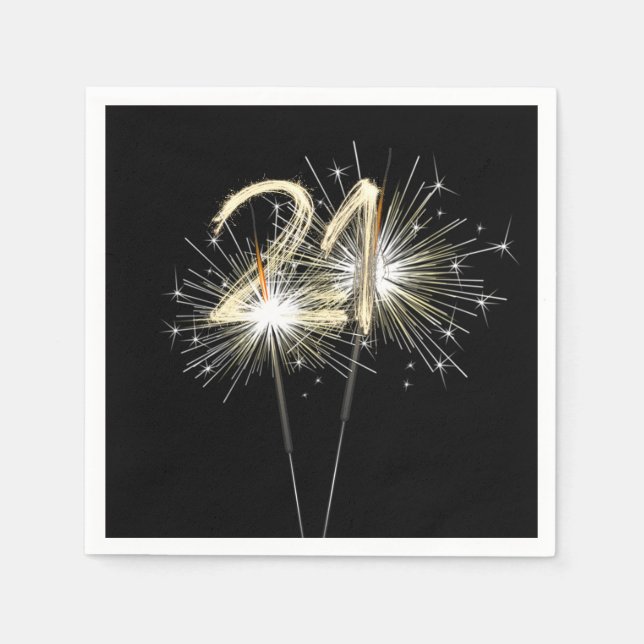 21st Birthday Party Sparklers on Black Napkin (Front)