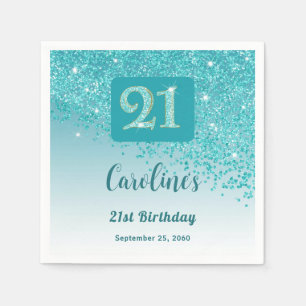 21st Birthday Party Sparkling Teal Blue Glitter Napkin