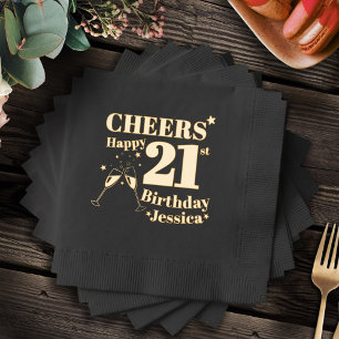 21st Birthday party Twenty one cheers glasses Foil Napkins