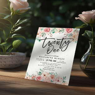 21st Birthday Party Watercolor Botanical Flowers Invitation