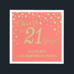 21st Birthday Party White and Coral Diamond Napkin<br><div class="desc">21st Birthday Party Invitation with White and Coral Glitter Diamond Background. Gold Confetti. Adult Birthday. Man or Woman Birthday. For further customisation,  please click the "Customise it" button and use our design tool to modify this template.</div>