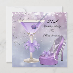 21st Birthday Party White Lilac Martini Purple Invitation