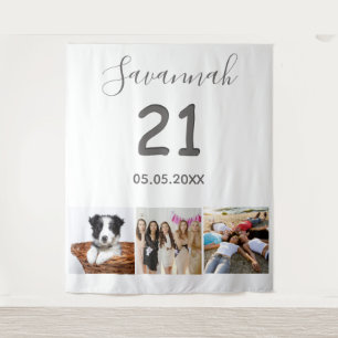21st birthday party white photo collage name tapestry