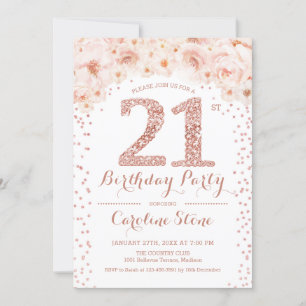 21st Birthday Party - White Rose Gold Invitation