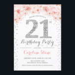 21st Birthday Party - White Silver Pink Invitation<br><div class="desc">21st Birthday Party Invitation
Elegant design in faux glitter silver,  pink and white. Stylish floral invitation with diamonds and roses. Perfect for a glam celebration. Please message me if you need further customisation.</div>