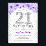 21st Birthday Party - White Silver Purple Invitation<br><div class="desc">21st Birthday Party Invitation
Elegant design in faux glitter silver,  purple and white. Stylish floral invitation with diamonds and roses. Perfect for a glam celebration. Please message me if you need further customisation.</div>