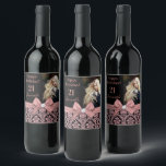 21st birthday party wine bottle label<br><div class="desc">Celebrate your 21st birthday in style with these modern elegant pink rose gold glitter floral damask 21st Birthday Party party bottle labels. You can personalise your twenty one birthday party celebration. You can personalise script fonts and font colours in the design. Please note, this design is a printed photo effect...</div>