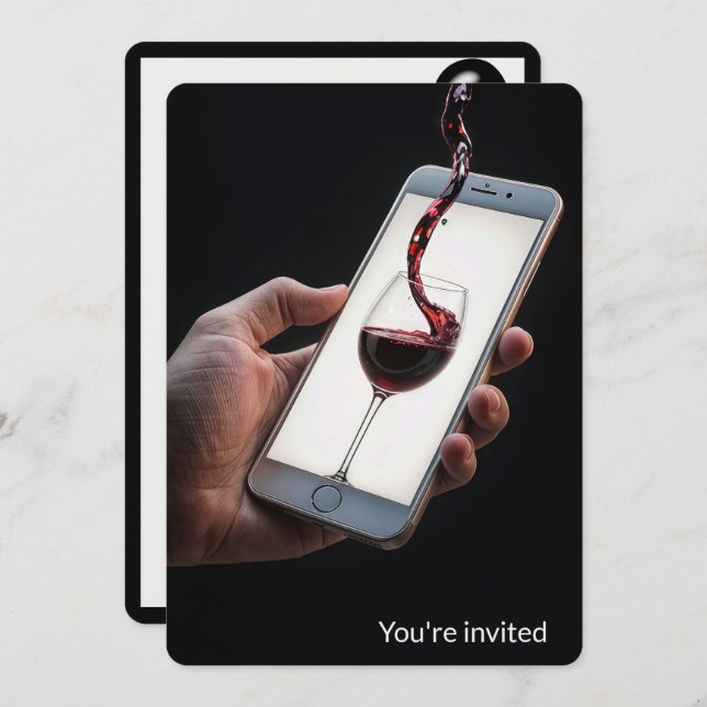 21st Birthday Party Wine On Smartphone Screen Invitation (Front/Back)