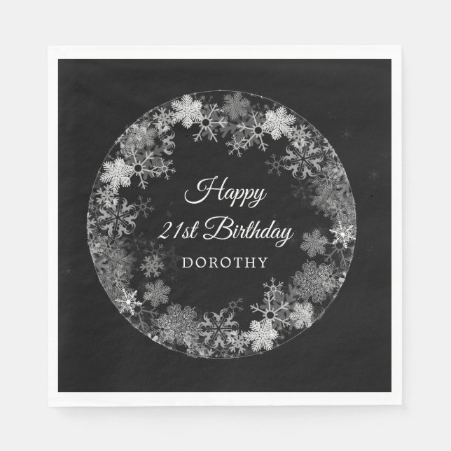 21st Birthday Party Winter Wonderland  Snowflake  Napkin (Front)