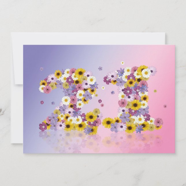 21st Birthday party, with flowered letters Invitation (Front)