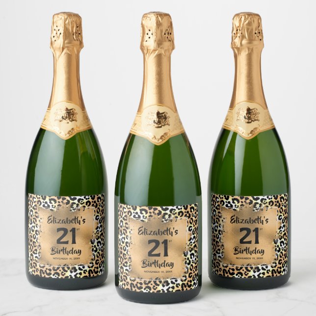 21st Birthday Personalised Leopard Sparkling Wine Label (Bottles)