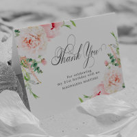 21st Birthday Photo Blush Pink Floral Folded Thank