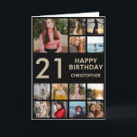 21st Birthday Photo Collage 13 Photos Black & Gold Card<br><div class="desc">21st Happy Birthday Photo Collage 13 Photos Black and Gold Birthday Card for Any Age. 1st 13th 15th 16th 18th 20th 21st 30th 40th 50th 60th 70th 80th 90th 100th,  Any Ages. For further customisation,  please click the "Customise it" button and use our design tool to modify this template.</div>