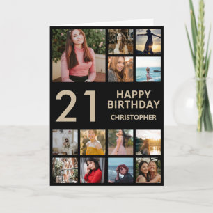21st Birthday Photo Collage 13 Photos Black & Gold Card