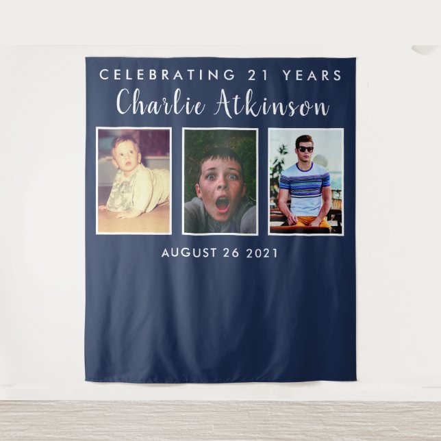 21st birthday photo collage backdrop banner tapestry (Front)