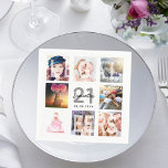 21st birthday photo collage cheers white napkin<br><div class="desc">A napkin for a 21st birthday party, celebrating her life with a collage of 8 of your photos. Personalise and add a name, age 21 and a date. Date of birth or the date of the party. Black and dark grey coloured letters. A chic white background colour. The text: Legal...</div>