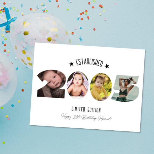 21st birthday Photo Collage established 2005 Thank You Card (Creator Uploaded)