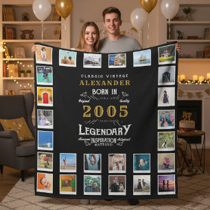 21st Birthday Photo Collage Son Or Husband Fleece Blanket