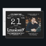 21st Birthday Photo Template Legend Black Vintage<br><div class="desc">For those celebrating their 21st birthday party we have the ideal birthday invitation card. The design is simple and yet elegant. Easily customise the photo plus text to the front and the rear of this birthday invitation card using the template provided. Part of the setting standards range of cards, party...</div>
