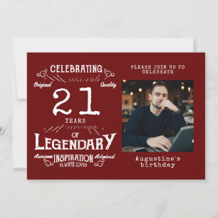 21st Birthday Photo Template Legend Red Vintage