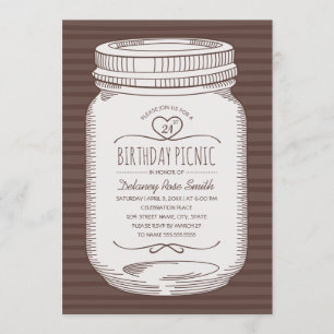 21st Birthday Picnic Party Rustic Mason Jar Invitation