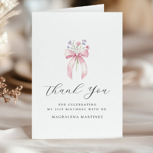 21st Birthday Pink Bow Wildflower Folded Thank You Card