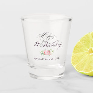 21st Birthday Pink Floral Personalised Shot Glass