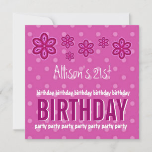 21st Birthday Pink Flowers Teen Girl Custom Name Invitation