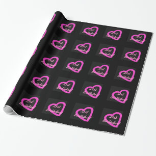 21st Birthday, pink hearts on black gift wrap. Wrapping Paper