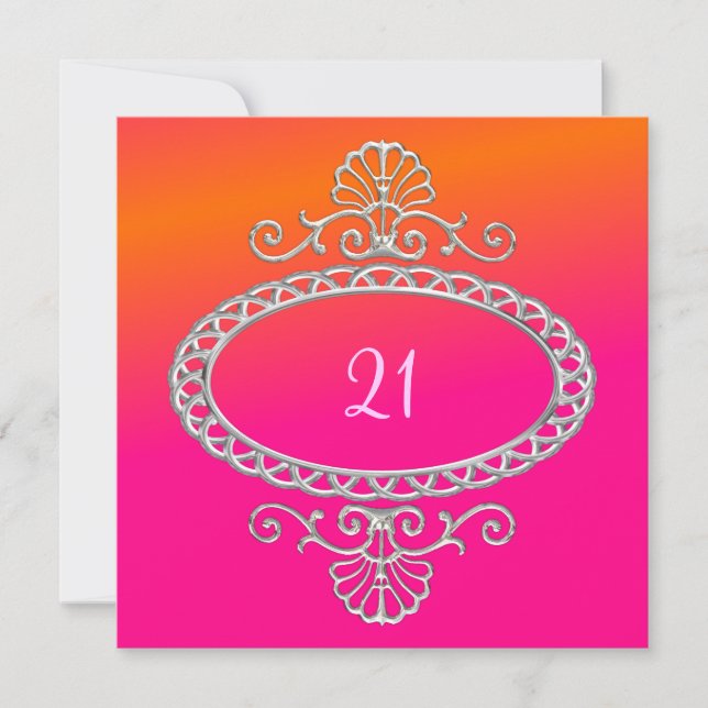 21st Birthday Pink Orange Tie Dye & Silver Metal Invitation (Front)
