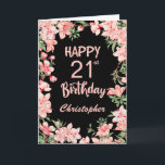 21st Birthday Pink Peach Watercolor Floral Black Card<br><div class="desc">21st Birthday Pink Peach Watercolor Floral Black Birthday Card. For further customisation,  please click the "Customise it" button and use our design tool to modify this template.</div>