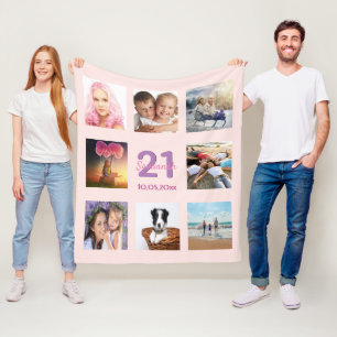 21st birthday pink photo collage fleece blanket
