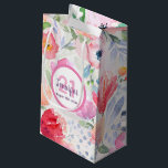 21st birthday pink purple florals name elegant small gift bag<br><div class="desc">Summer and garden themed design, bohemian, boho style for a 21st birthday. Soft, feminine watercolored flowers in pink and peach colors with green leaves on a white background. A white and pink frame with templates for name, age 21 and date. (date of birth or date of the anniversary) Purple and...</div>