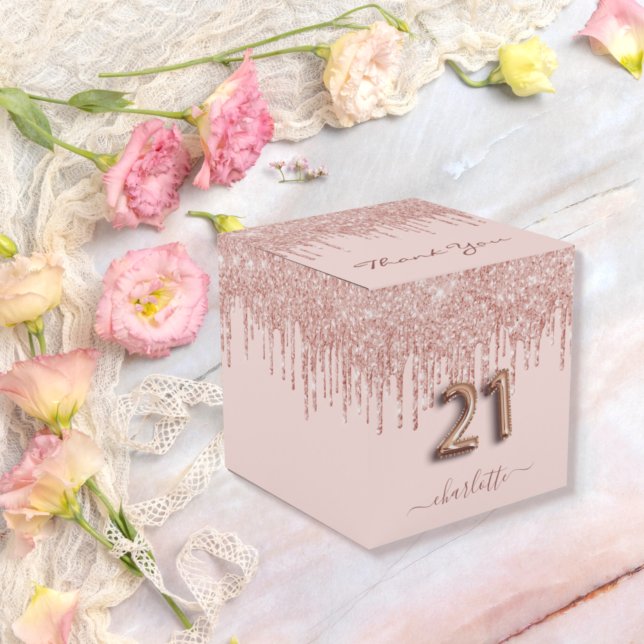 21st birthday pink rose gold glitter thank you favour box (Creator Uploaded)