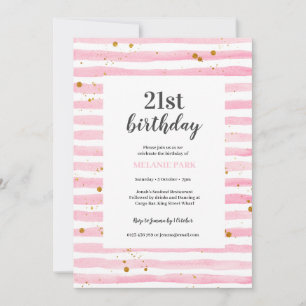21st Birthday Pink Stripe Party Invitation
