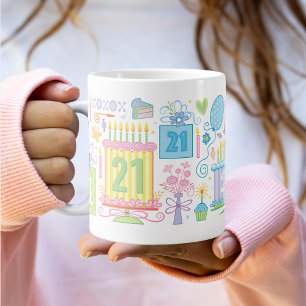 21st Birthday Pretty Girly Floral Large Coffee Mug