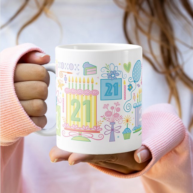 21st Birthday Pretty Girly Floral Large Coffee Mug (Creator Uploaded)