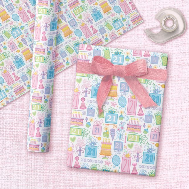 21st Birthday Pretty Girly Floral Wrapping Paper (Creator Uploaded)