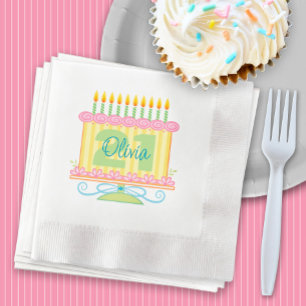 21st Birthday Pretty Yellow Cake Invitation Napkin