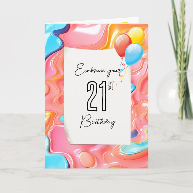 21st Birthday Psychedelic 3D Abstract Card (Front)